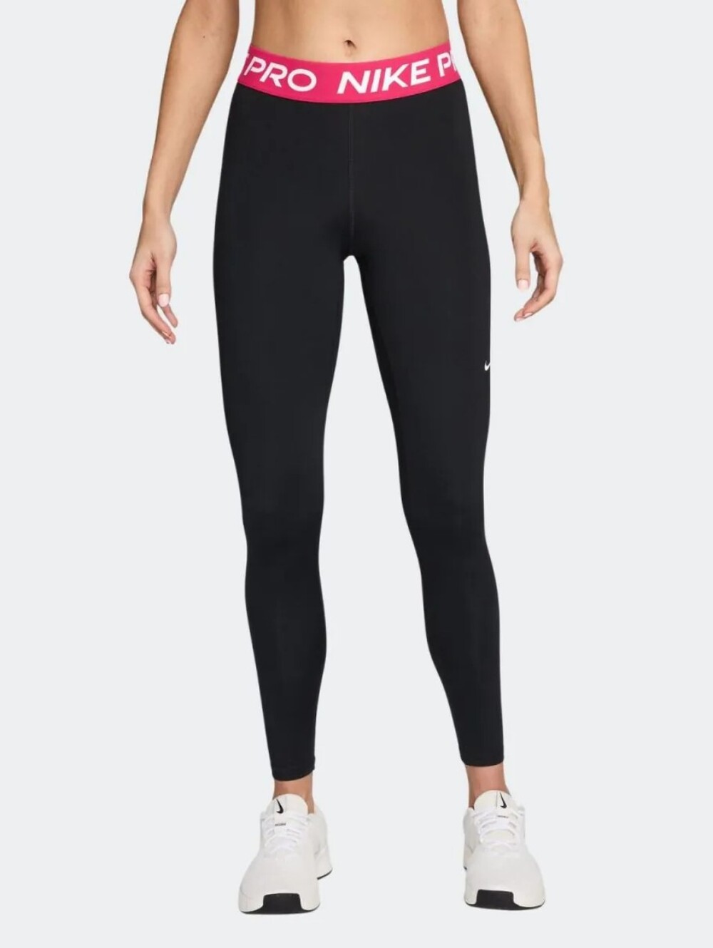 Nike Pro Women's Mid-Rise Leggings Black Rush Pink White Size Medium